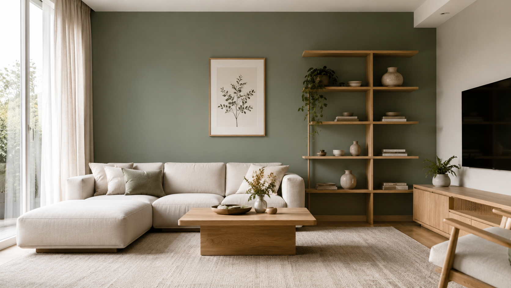 Jade Green Accent Wall Living Room